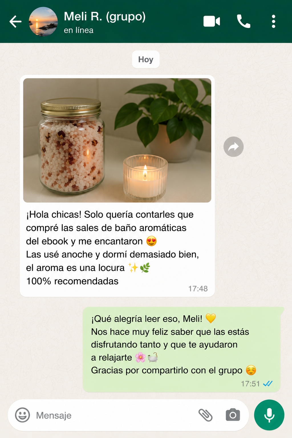 Reseña de Meli R. por WhatsApp